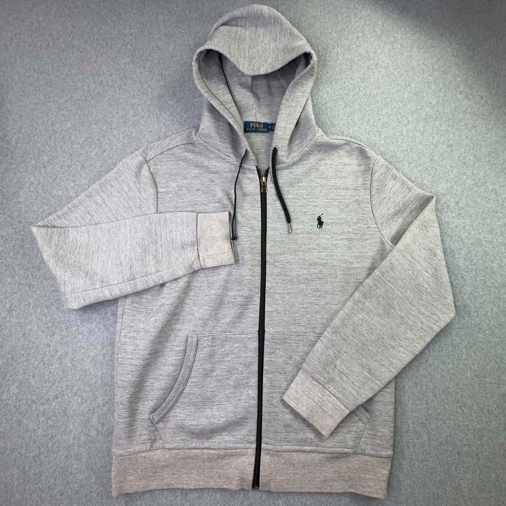 Polo Ralph Lauren Full Zip Fleece Hoodie Men's M Heather Gray Black Pony Preppy - Picture 2 of 7